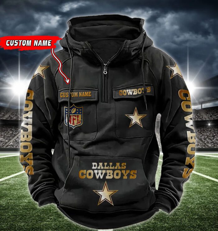 Dallas Cowboys NFL Golden Logo Quarter Zip Vintage Hoodie Custom Name WVH1009