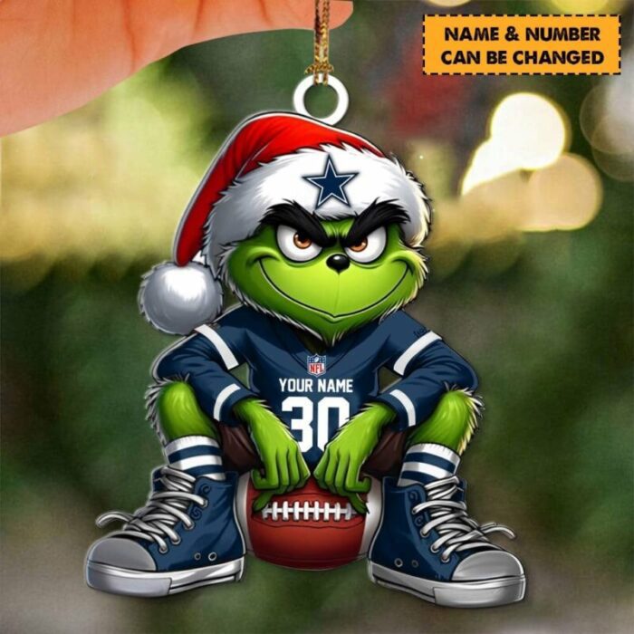 Dallas Cowboys NFL Grinch Christmas Ornaments Custom Name And Number Gifts For Fan WOM1088