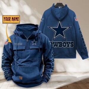 Dallas Cowboys NFL Personalized Multi Pocket Quarter Zip Vintage Hoodie WVH1037