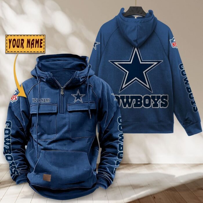 Dallas Cowboys NFL Personalized Multi Pocket Quarter Zip Vintage Hoodie WVH1037