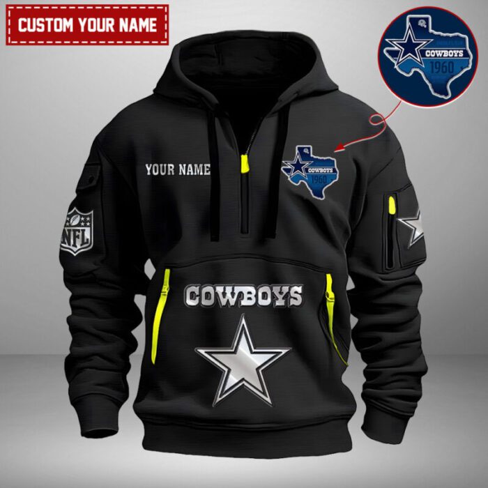 Dallas Cowboys NFL Personalized State Logo Quarter Zip Hoodie WQH5033