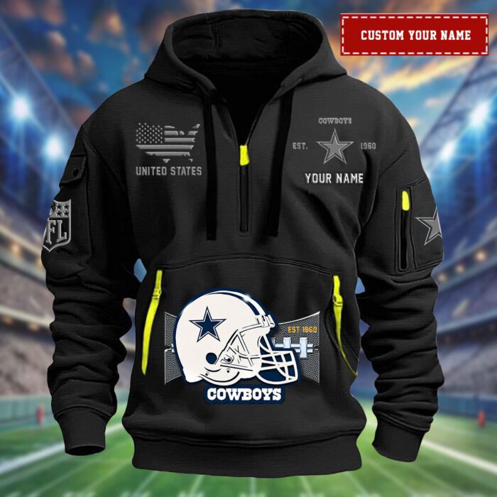 Dallas Cowboys Personalized Big Logo NFL Quarter Zip Hoodie For Fans WQH5070
