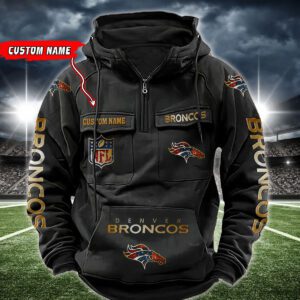 Denver Broncos NFL Golden Logo Quarter Zip Vintage Hoodie Custom Name WVH1004