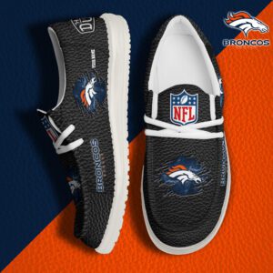 Denver Broncos NFL Hey Dude Canvas Loafer Black Shoes Custom Name  WLF3035