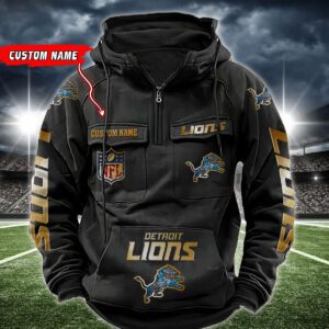 Detroit Lions NFL Golden Logo Quarter Zip Vintage Hoodie Custom Name WVH1015