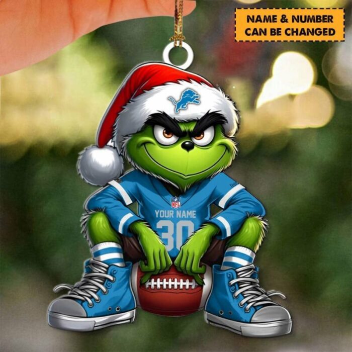 Detroit Lions NFL Grinch Christmas Ornaments Custom Name And Number Gifts For Fan WOM1093