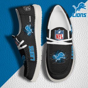 Detroit Lions NFL Hey Dude Canvas Loafer Black Shoes Custom Name  WLF3043