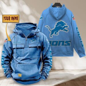 Detroit Lions NFL Personalized Multi Pocket Quarter Zip Vintage Hoodie WVH1043