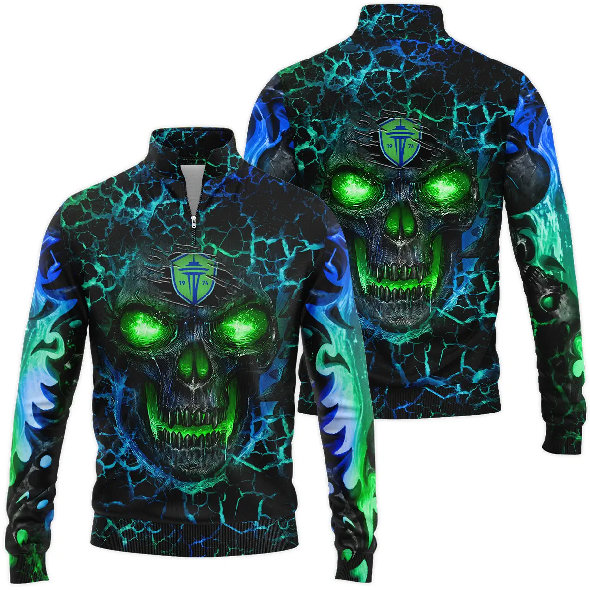 Flaming Skull MLS Seattle Sounders Quarter Zip Jacket LQZ1055