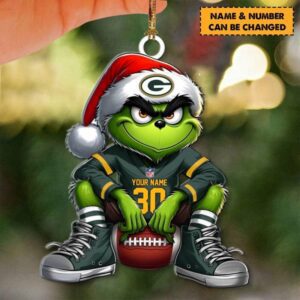 Green Bay Packers NFL Grinch Christmas Ornaments Custom Name And Number Gifts For Fan WOM1095