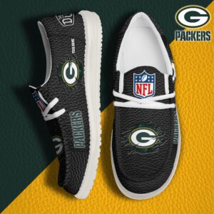 Green Bay Packers NFL Hey Dude Canvas Loafer Black Shoes Custom Name  WLF3044