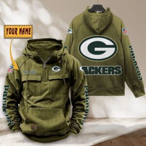 Green Bay Packers NFL Personalized Multi Pocket Quarter Zip Vintage Hoodie WVH1042