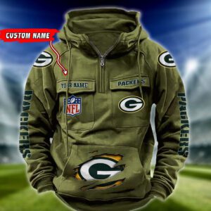 Green Bay Packers NFL Vintage Hoodie Quarter Zip Retro Hoodie Custom Any Name  WRH1076