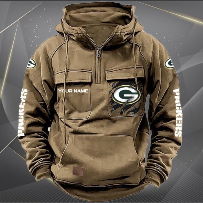 Green Bay Packers Personalized NFL Vintage Hoodie Quarter Zip Retro Hoodie WRH1043