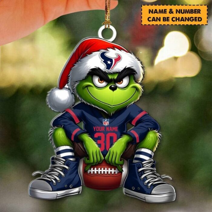 Houston Texans NFL Grinch Christmas Ornaments Custom Name And Number Gifts For Fan WOM1098