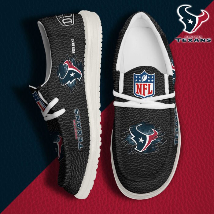 Houston Texans NFL Hey Dude Canvas Loafer Black Shoes Custom Name  WLF3050