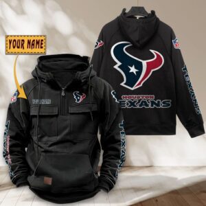 Houston Texans NFL Personalized Multi Pocket Quarter Zip Vintage Hoodie WVH1044