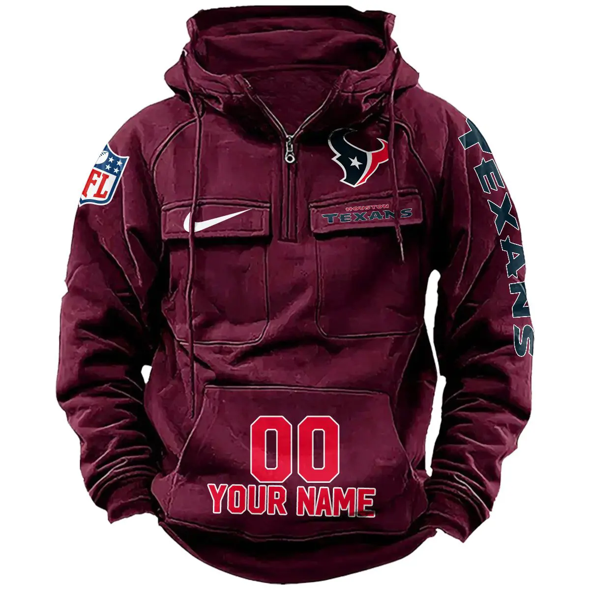 Houston Texans NFL Swoosh Personalized Vintage Hoodie Quarter Zip Retro Hoodie WRH1017