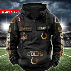 Indianapolis Colts NFL Golden Logo Quarter Zip Vintage Hoodie Custom Name WVH1017