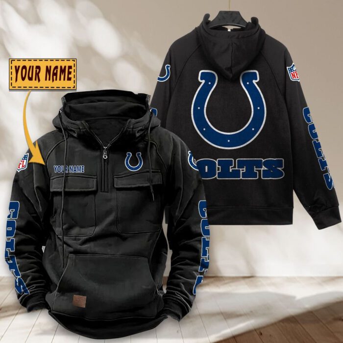 Indianapolis Colts NFL Personalized Multi Pocket Quarter Zip Vintage Hoodie WVH1045