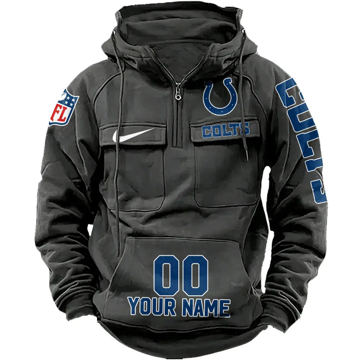 Indianapolis Colts NFL Swoosh Personalized Vintage Hoodie Quarter Zip Retro Hoodie WRH1012