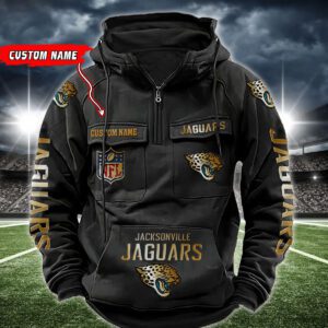 Jacksonville Jaguars NFL Golden Logo Quarter Zip Vintage Hoodie Custom Name WVH1012