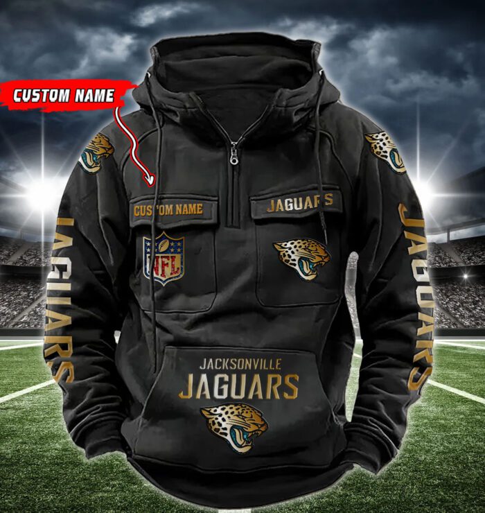 Jacksonville Jaguars NFL Golden Logo Quarter Zip Vintage Hoodie Custom Name WVH1012