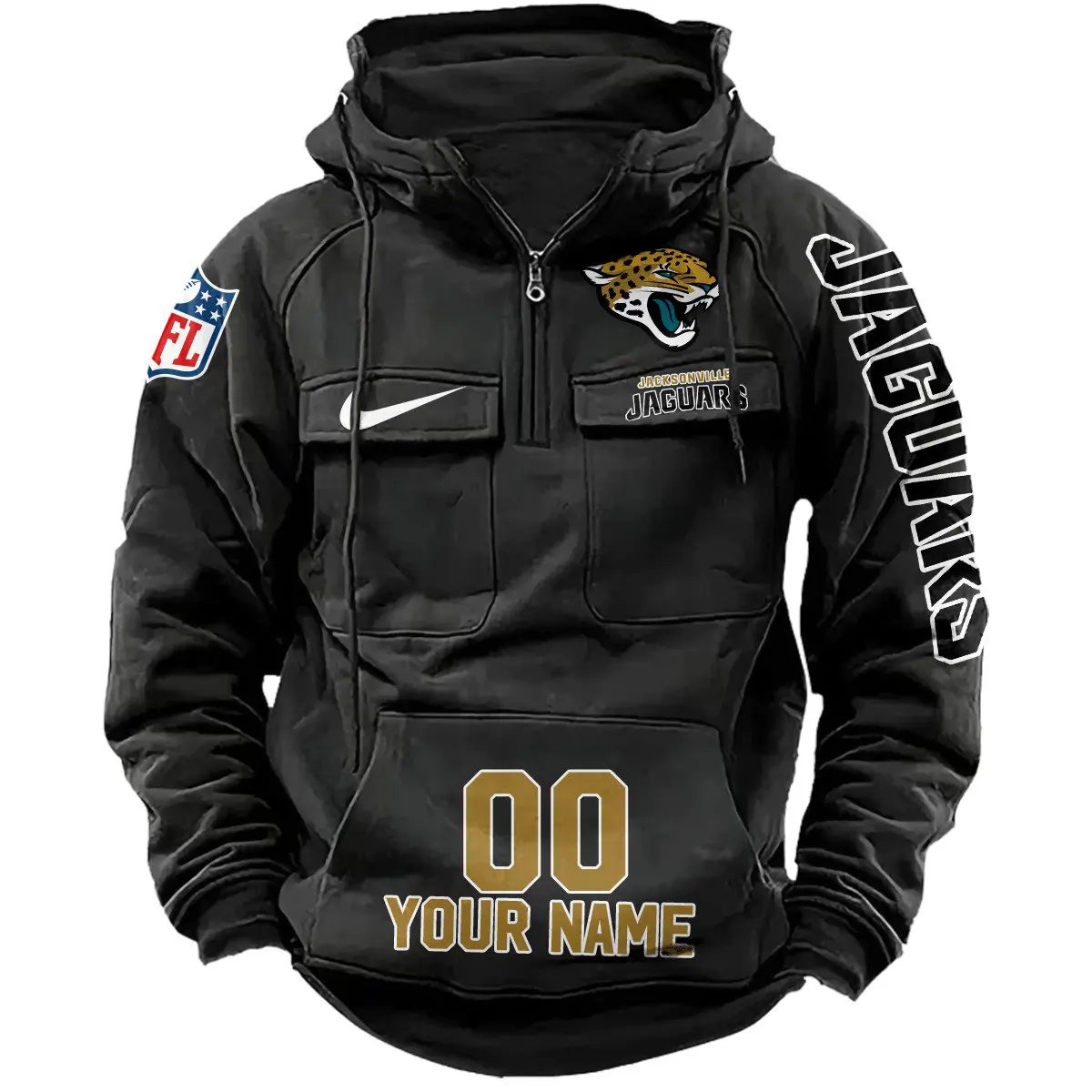 Jacksonville Jaguars NFL Swoosh Personalized Vintage Hoodie Quarter Zip Retro Hoodie WRH1018