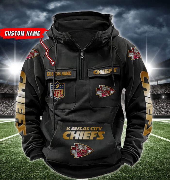 Kansas City Chiefs NFL Golden Logo Quarter Zip Vintage Hoodie Custom Name WVH1016