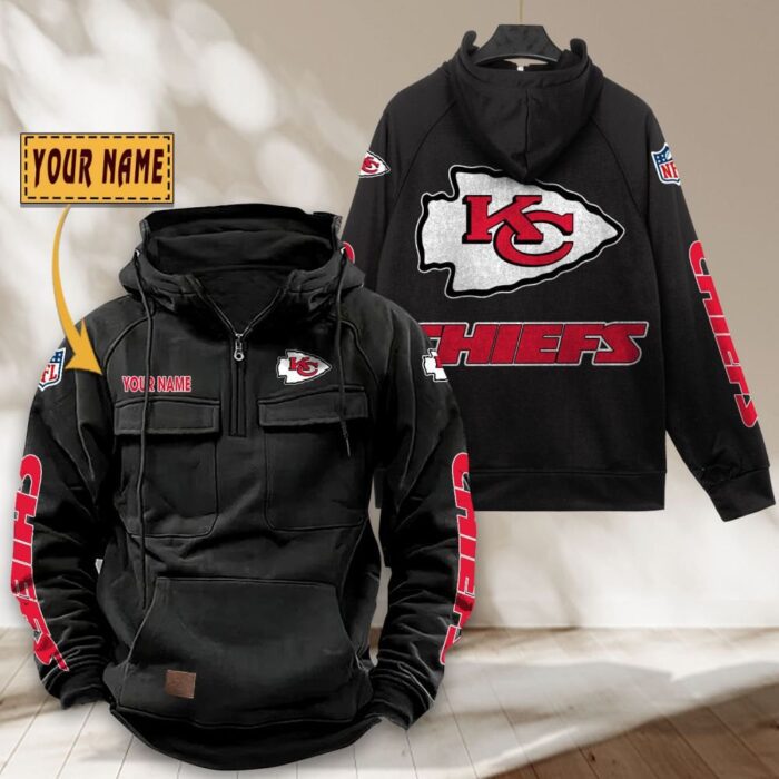 Kansas City Chiefs NFL Personalized Multi Pocket Quarter Zip Vintage Hoodie WVH1047