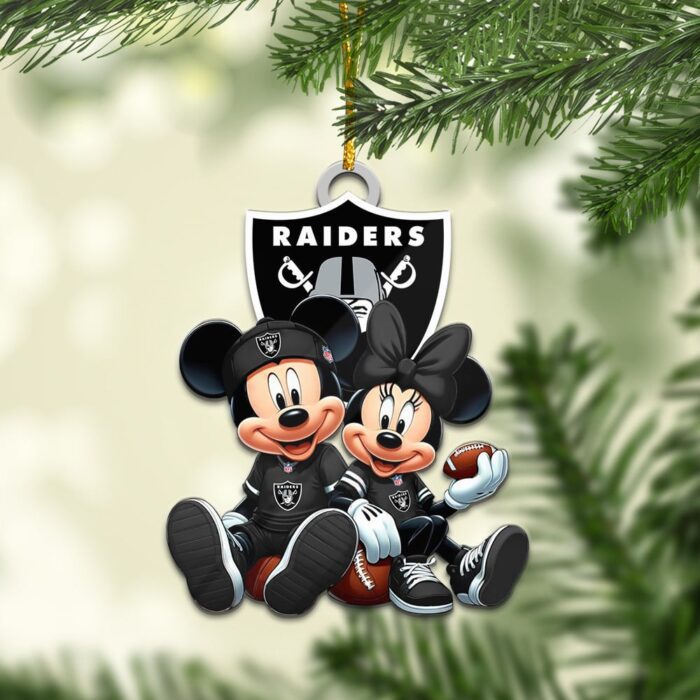 Las Vegas Raiders Mickey & Minnie NFL Personalized Ornament For Fans WOM1127