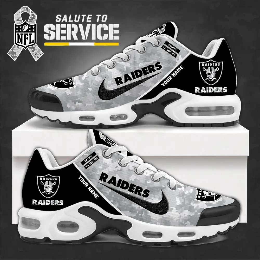 Las Vegas Raiders NFL Camo 2024 Salute to Service Personalized Air Max Sneakers Air Max Plus TN Shoes AWM1015