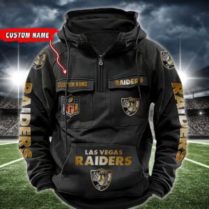 Las Vegas Raiders NFL Golden Logo Quarter Zip Vintage Hoodie Custom Name WVH1019