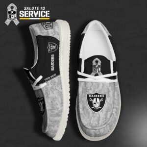 Las Vegas Raiders NFL Salute To Service 2024 Hey Dude Shoes Lace Up Loafers Custom Name  WLF3016