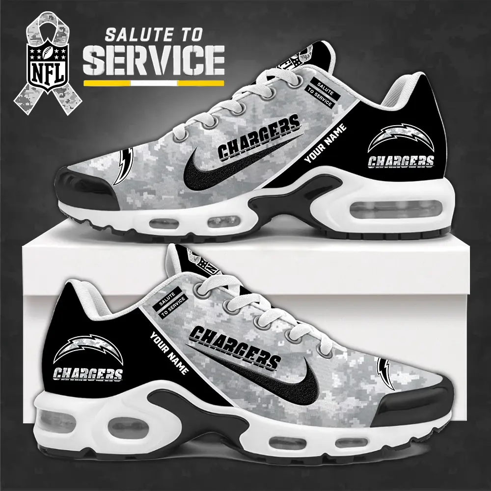 Los Angeles Chargers NFL Camo 2024 Salute to Service Personalized Air Max Sneakers Air Max Plus TN Shoes AWM1016