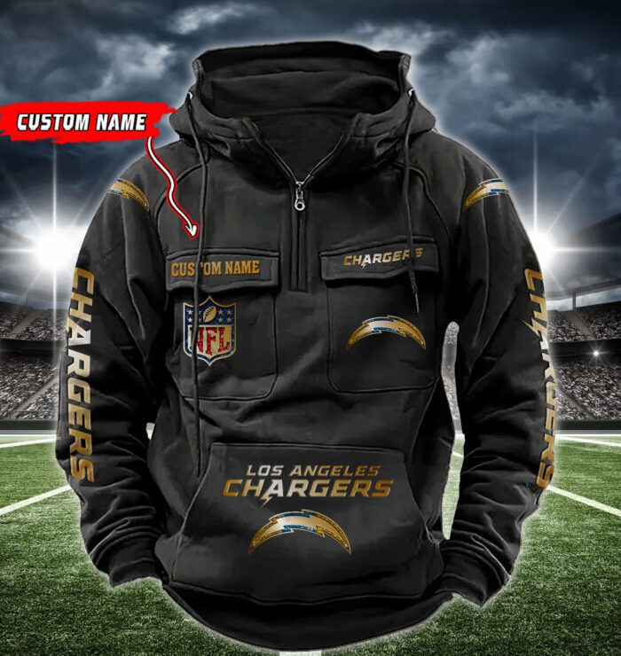 Los Angeles Chargers NFL Golden Logo Quarter Zip Vintage Hoodie Custom Name WVH1014