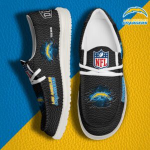 Los Angeles Chargers NFL Hey Dude Canvas Loafer Black Shoes Custom Name  WLF3048