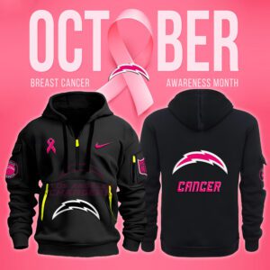 Los Angeles Chargers NFL October Breast Cancer Awareness Month Quarter Zip Hoodie