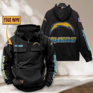 Los Angeles Chargers NFL Personalized Multi Pocket Quarter Zip Vintage Hoodie WVH1050