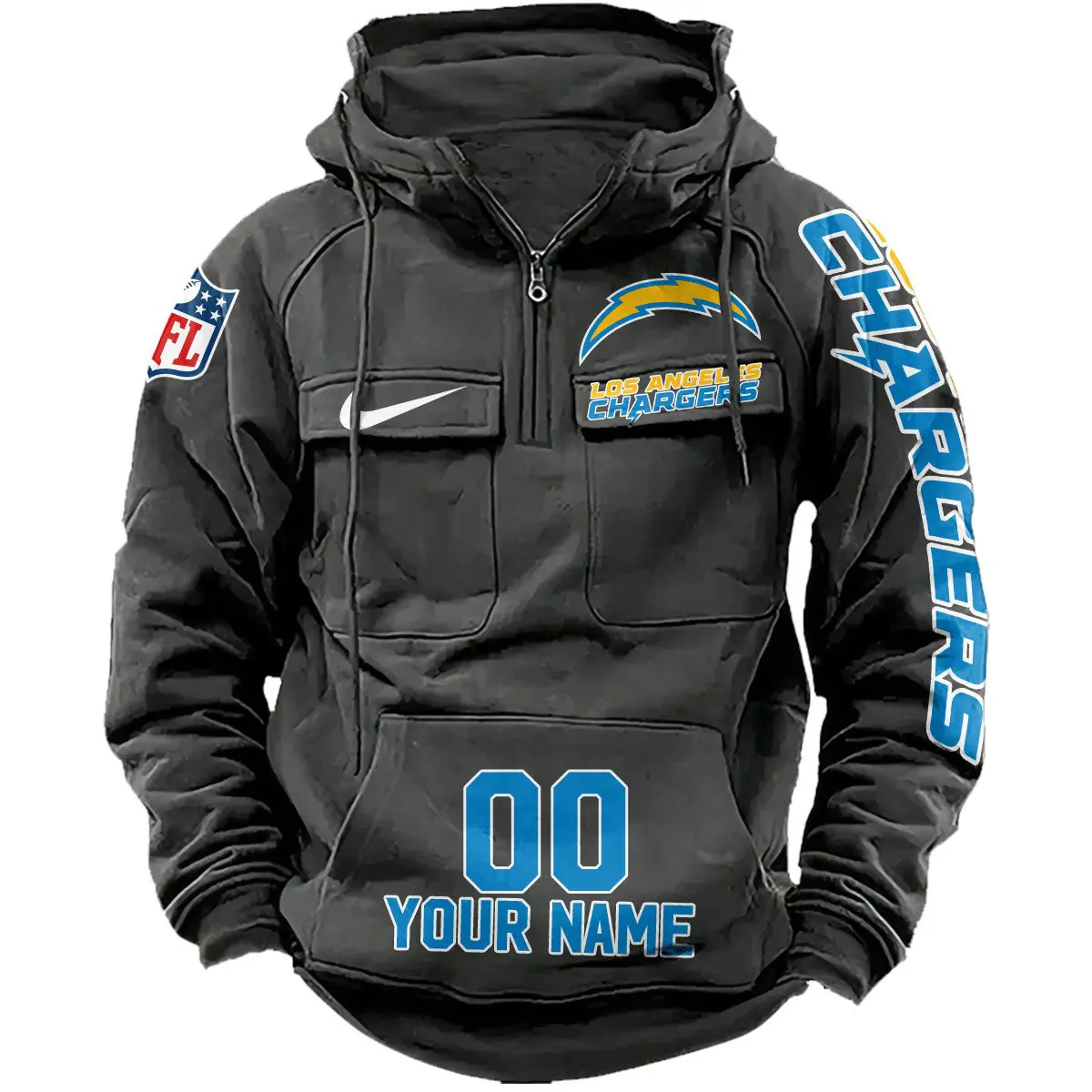 Los Angeles Chargers NFL Swoosh Personalized Vintage Hoodie Quarter Zip Retro Hoodie WRH1015