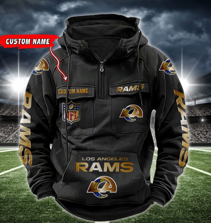 Los Angeles Rams NFL Golden Logo Quarter Zip Vintage Hoodie Custom Name WVH1013