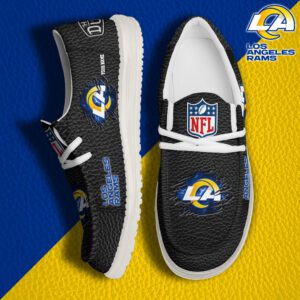 Los Angeles Rams NFL Hey Dude Canvas Loafer Black Shoes Custom Name  WLF3052