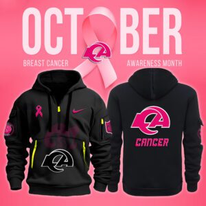 Los Angeles Rams NFL October Breast Cancer Awareness Month Quarter Zip Hoodie