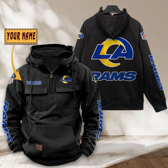 Los Angeles Rams NFL Personalized Multi Pocket Quarter Zip Vintage Hoodie WVH1049