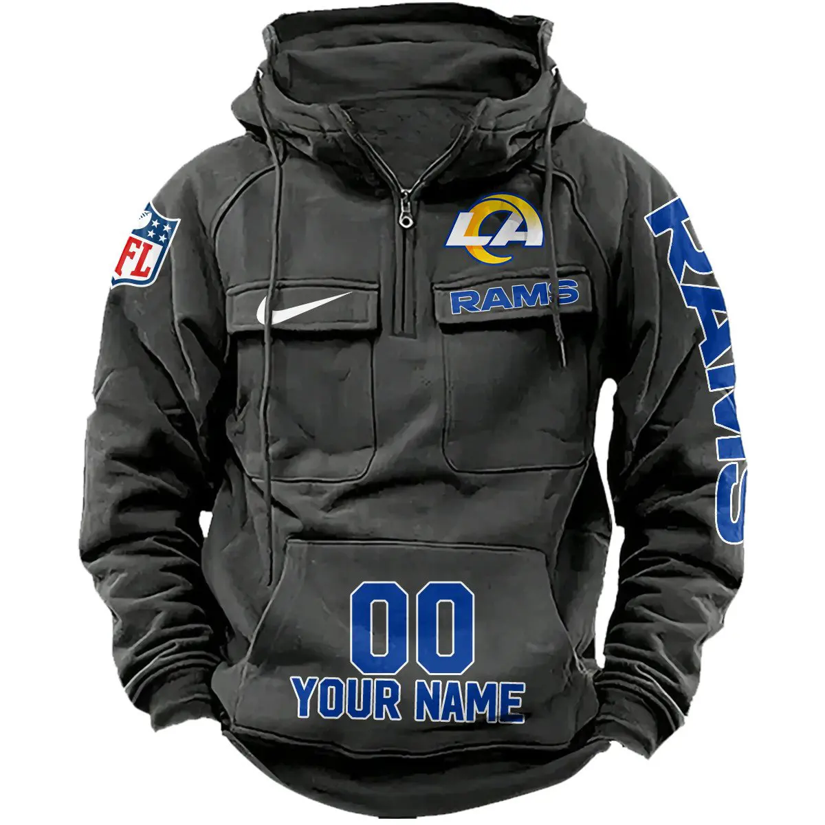 Los Angeles Rams NFL Swoosh Personalized Vintage Hoodie Quarter Zip Retro Hoodie WRH1016