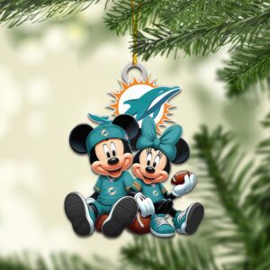 Miami Dolphins Mickey & Minnie NFL Personalized Ornament For Fans WOM1128