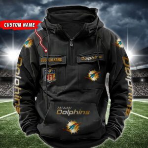 Miami Dolphins NFL Golden Logo Quarter Zip Vintage Hoodie Custom Name WVH1018