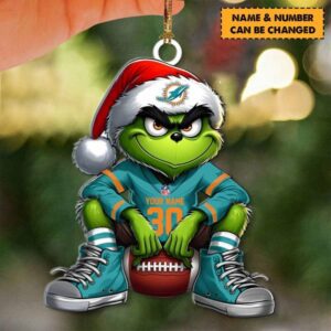 Miami Dolphins NFL Grinch Christmas Ornaments Custom Name And Number Gifts For Fan WOM1101