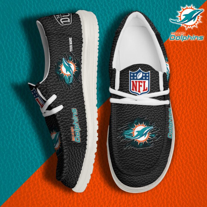 Miami Dolphins NFL Hey Dude Canvas Loafer Black Shoes Custom Name  WLF3046