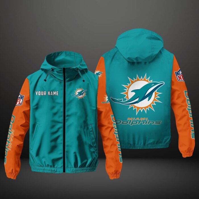 Miami Dolphins NFL Personalized Windbreaker Outdoor Jacket WBJ3050